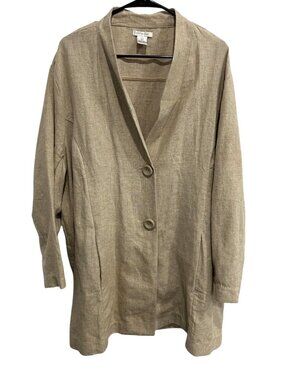 Gillian Grey Womens Beige Linen Blend Button Front Blazer Jacket Sz 3X